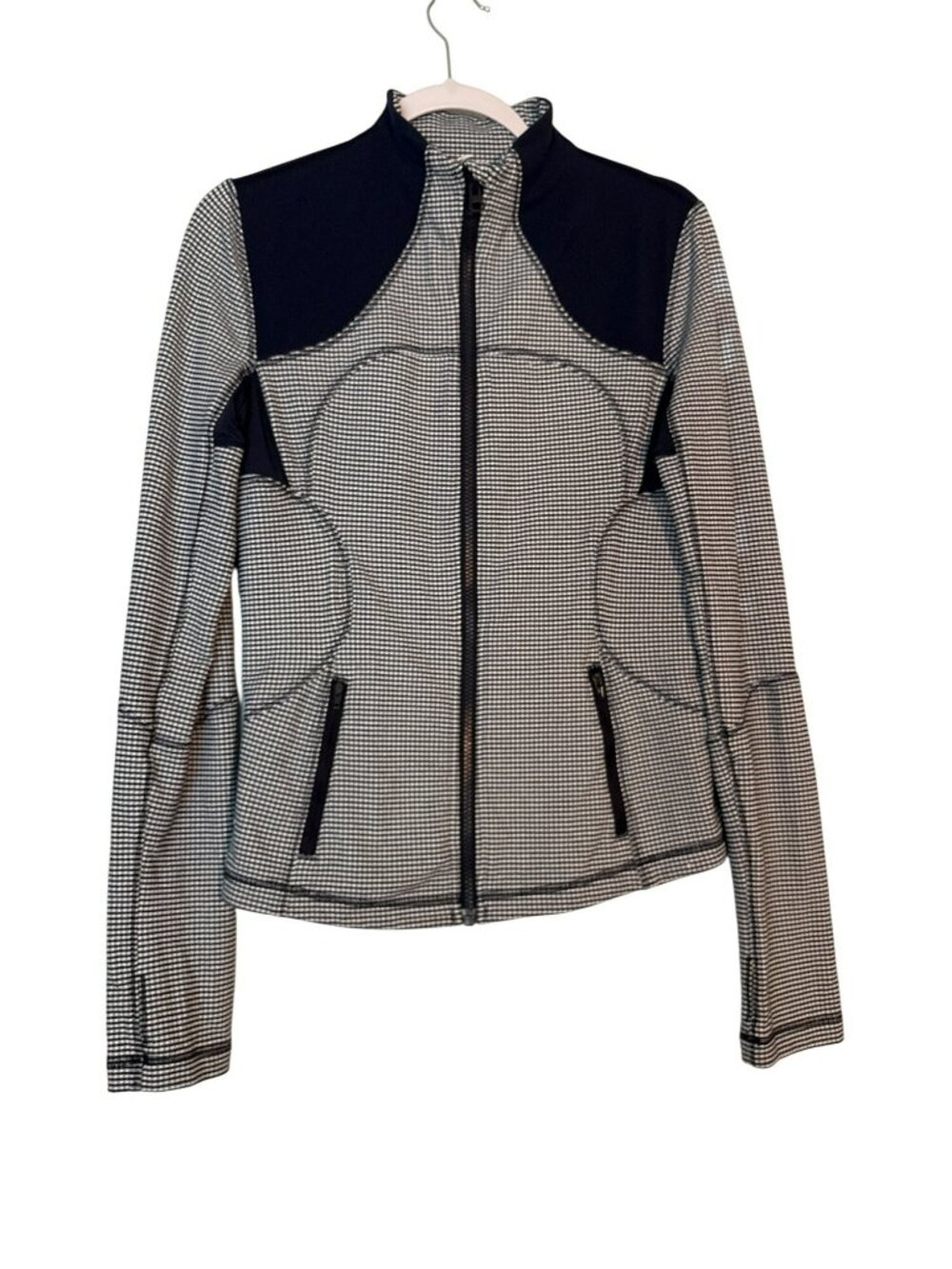 Lululemon Forme Full Zip Gingham Plaid Dune White Inkwell Jacket Size 8